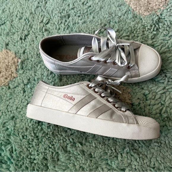 GOLA Coaster Classic Shoe US 3 UK 5 EU 36 Gray Silver Satin Low Ribbon Sneaker - Picture 5 of 8